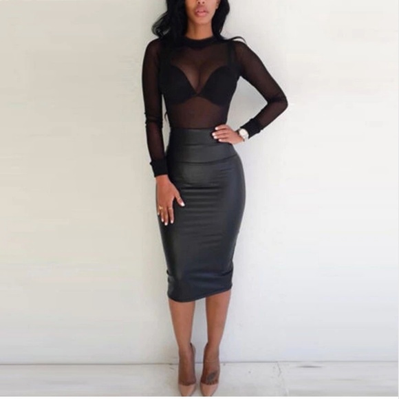 Sexy Black Mesh Sheer Long Sleeve Tee Top Shirt - Picture 3 of 5